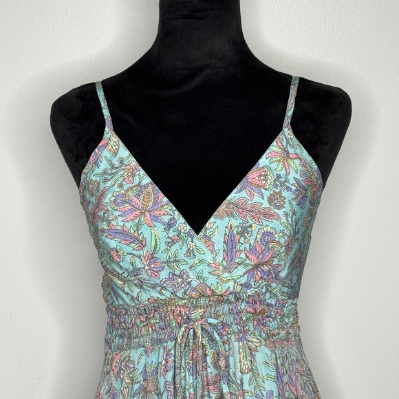 Karma Highway Penn Maxi Dress One Size Aqua Floral Smocked Boho Babydoll Resort - Picture 3 of 8